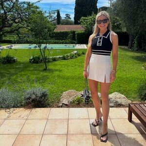 ZARA VENTED SKORT SIZE SMALL OYSTER WHITE WITH SILK STRIPES